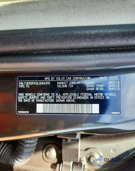 2020 Volvo S60 T5 Momentum z USA, uszkodzony, nr VIN 7JR102FK9LG064379